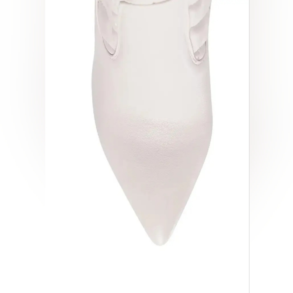 White Quilt Knee High Block Heeled Boots - Picture 5 of 5